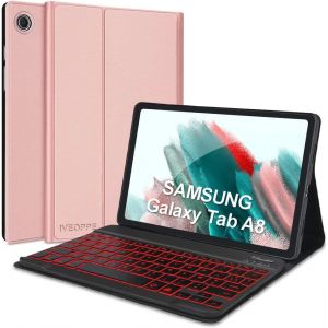 Chenquansarl-Étui Clavier Pour Samsung Galaxy Tab A8 10,5 Pouces ( Esm-X200/205) 2021,Coque Mince Détachable Rétro-Éclairage 7 Couleurs Bluetooth Français [Azerty] Clavier,Housse Avec Porte-Stylo,Or Rose - Neuf