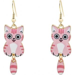 Kal-Boucles D'oreilles Chat Queue &Eacute;maill&eacute; Kawaii - Bijoux Mignons Cadeaux Amoureuses Des Chats - Neuf