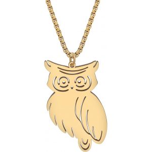 Kal-Collier Mignon Hibou En Acier Inoxydable Pendentif Plaqué Or 18k Bijoux Oiseaux Animaux Cadeaux Pour Femmes Filles Enfants Fête - Neuf