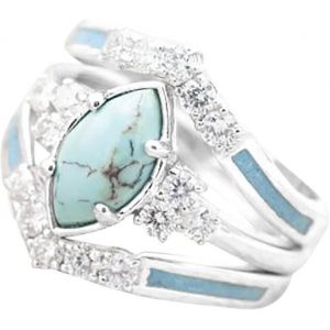Bagues Élégantes Bague Turquoise Pour Les Femmes 3-En-1 Diamant Simulé Cz Bague Bagues De Fiançailles Bohème Bague Bijoux (7) - Neuf