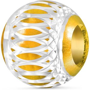 Kal--Stones 925 Perle Argent (Jaune) Avec Ornements En Argent - Élément Bille Pour Perles European Beads + Étui En Organza - Neuf