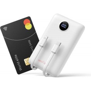 Mini Batterie Externe 10000 Mah, Power Bank Charge Rapide 22,5w Avec 2 Câbles Intégrés & Usb C Sortie, Ultra Mince & Légère Batterie Chargeur Pour Téléphone Compatible Iphone/Samsung/Tablette - Neuf