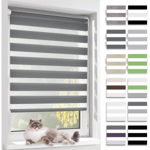 Store Enrouleur Jour Nuit, Tissu Double, Rideau Sans Per&ccedil;age, Translucide Occultant Et Protection Vie Priv&eacute;e,Pour Fen&ecirc;tre Et Porte,Gris Fonc&eacute;,60l X 150l Cm - Neuf