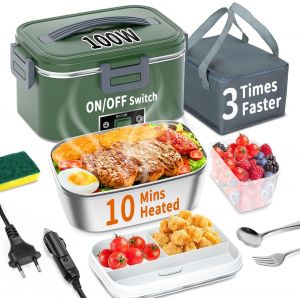 Bo&icirc;te &Agrave; D&eacute;jeuner &Eacute;lectrique 100 W, 3 En 1, Portable, Bo&icirc;te &Agrave; Lunch Chauffante En Acier Inoxydable Amovible, 12 V/24 V/220 V, Pour Voiture/Camion/Bureau (Bleu, 1.5 L) - Neuf