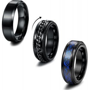 Tianyi-3 Bague Homme Acier Inoxydable Noir Cool Chaîne Torsadée Bague D'anxiété Tournante Celtique Dragon Band Spinner Ring Mariage Promise Fidget Ring 8mm Bande - Neuf