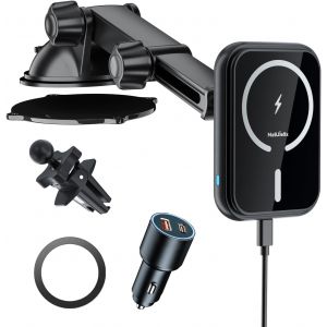 TIANYI-Support Telephone Voiture MagSafe, 15W Chargeur Induction Phone Voiture avec Adaptateur de Charge Rapide QC3.0 38W Compatible avec Les iPhone 16 15 14 13 12 S&eacute;rie - Neuf