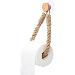 SJZG-1 Pi&egrave;ce D&eacute;rouleur Papier Toilette Bois Porte Papier Toilette Sans Per&ccedil;age Auto Adh&eacute;sif Support Pour Rouleau De Papier Toilette Porte-Papier Toilette Mural Cr&eacute;atif (Bois Et Corde) - Neuf