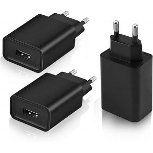 JGD-Lot de 3 Chargeurs USB 5 V 2 A Rapide | Adaptateur Secteur Universel pour Smartphone, Tablette, Montre Connect&eacute;e, &Eacute;couteurs, Routeur WiFi, Lampe LED &iquest; Charge S&eacute;curis&eacute;e et Stable 100-240 V (Noir) - Neuf