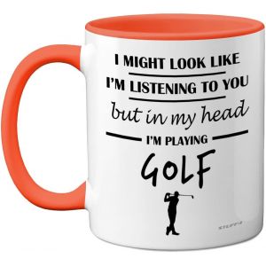 Eryi-Tasse En Céramique De Qualité Supérieure Avec Poignée Orange Et Inscription « In My Head I'm Playing Golf » - Cadeau Amusant Pour Homme - Idée Cadeau Pour Les Amoureux - 325 Ml - Neuf
