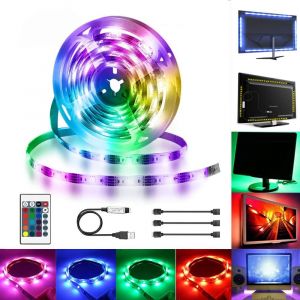 Chenquansarl-Led Tv Lightstrip, 2m(2x60cm+2x40cm) Led Ruban, Rgb 5050 16 Couleurs Et 4 Modes, Bande Lumineux Etanche De Télécommande Alimenté Par Usb Pour 40""-60"" Hdtv/Pc Monitor - Neuf