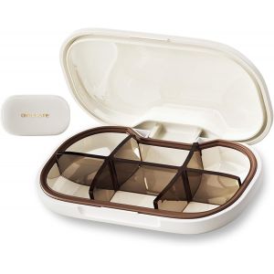 Petit Pilulier,6 Compartiments pour Poche de Sac à Main,Boite a Pilule de Voyage Amovible,Mini Pilulier Portable et Résistant à l'Humidité pour Vitamines (Blanc) - Neuf