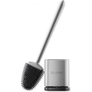 Brosse WC SiliconeBalai WC Montage Mural/au Solavec Support Ventilé à Séchage RapideBrosse Plate pour Toilette de Salle de Bain(Argenté) - Neuf