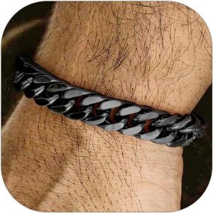 Cha&icirc;ne Bracelet Homme En Acier Inoxydable 19/21/23 Cm - Grosse Gourmette &Agrave; Maille Cubaine De 8/12/17 Mm - Bijou Punk Cadeau Parafit - Neuf