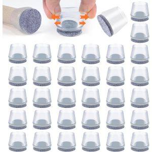 16 Pièces Protection Pied De Chaise, 18-20mm Silicone Transparent Embout De Chaise Avec Coussinets En Feutre, Rond Protege Pour Les Jambes - Neuf