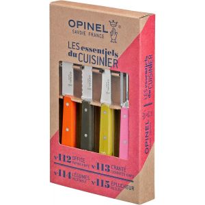 Opinel - Coffret Les Essentiels Fifties - Coffret Cuisine Couteau D'office, Couteau Crant&eacute;, Couteau &Agrave; L&eacute;gumes, Couteau Eplucheur - Inox & Charme - Mandarine, Poivre, Tilleul & Rose - Neuf