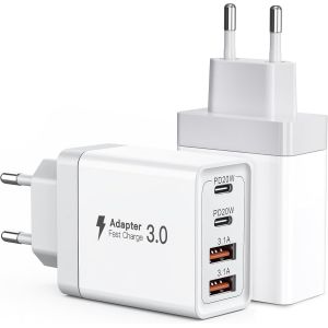 LORANKA-[2 pi&egrave;ces] Chargeur USB C 40W,Bloc Chargeur 4 Ports,Bloc de Charge Rapide Double Port PD+QC Connecteur Mural multiports de Type C,Compatible avec iPhone 15/14/13/12/11/Pro Max/XS/XR/8/Samsung - Neuf