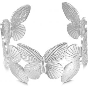 Eryi-Gros Bracelets Manchette En Or Pour Femme - Bracelet Vintage Doré Avec Fleur Et Papillon - Style Bohème - Large Ouverture - Bracelet Plastron Doré Mat - Neuf