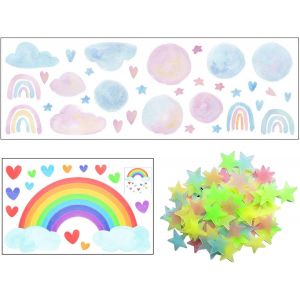 1 Pi&egrave;ce D'Autocollant Mural Arc-En-Ciel,1 Pi&egrave;ce D'Autocollant Mural Nuage Et 50 Pi&egrave;ces D'Autocollants &Eacute;toiles,Autocollants Muraux Lumineux,Autocollants Muraux D&eacute;coratifs Cr&eacute;atifs - Neuf