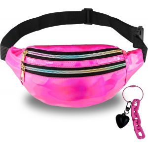 SJZG-1 Sac Banane Holographique Sac Banane Fille Sac Ceinture Femme Cuir Pu Sacoche De Ceinture Brillant Sac Sacs Bananes Holographic R&eacute;flet Holographique Pochette De Voyage Bum Bag(Rosa) - Neuf