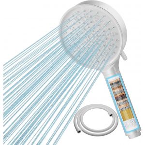 Filtre Pommeau de douche Anti Calcaire avec 20 &Eacute;tapes Filtre et avec Tuyau 1,5M, 6 Types de Jets Pommeau &Eacute;conomie Deau Haute Pression, Blanc - Neuf