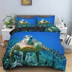 Parure De Lit Motif Tortue De Mer, Housse De Couette, Taies D'oreiller, Motif Animal De L'océan, Motif Tortue, Queen Size, Twin, Enfants, Textile De Maison, Carte, Corail, Housse De Couette, King Size - Neuf