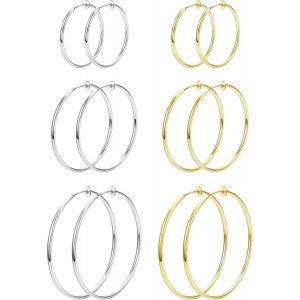 6 Paires Clip Sur Boucles D'oreilles Créoles Pour Femmes Fausses Boucles D'oreilles Créoles Printemps Boucles D'oreilles Ensemble Pour Oreilles Non Percées Bijoux 6 Tailles.[X586] - Neuf