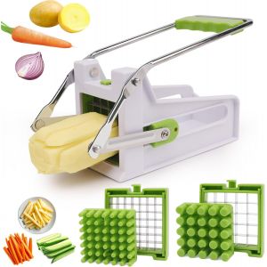 Chenquansarl-Coupe-Frites Avec 2 Lames En Acier Inoxydable | Coupe-Pommes De Terre Pour Couper Les Pommes De Terre, Carottes, Concombres & Oignons (Vert + Blanc) - Neuf