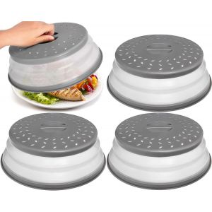 3 Pièces Cloche Micro Onde,Couvercle Pliable pour Micro-Ondes Couvercle Chauffant des Aliments Couvercle Chauffant des Aliments avec Trou De Vapeur Panier Filtre à Fruits,Gris - Neuf