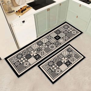 Tianyi-Lot De 2 Tapis De Cuisine Antid&eacute;rapants Et Lavables, Anti-Fatigue Pour D&eacute;coration De Maison, Bureau, Bureau Debout (J, 40x60+40x120cm) - Neuf