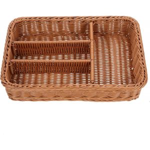 Panier De Rangement &Agrave; Couverts Imitation Maille Tiss&eacute;e,4 Compartiments,Plateau &Agrave; Ustensiles De Cuisine,Organisateur En Rotin Chocolat Pour Fourchettes Et Articles De Garde-Manger,36 X 25 X - Neuf