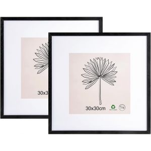 Cmwx-Lot De 2 Cadres Photo, 30 X 30 Cm, En Bois, Avec Passe-Partout, Plexiglas, À Suspendre/Positionner Verticalement Ou Horizontalement, Pour Photos, Affiches, Puzzles, Noir - Neuf