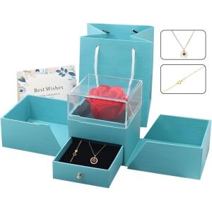 V&eacute;ritable Rose Rouge Conserv&eacute;e Avec Collier En Argent Sterling S925 - Neuf