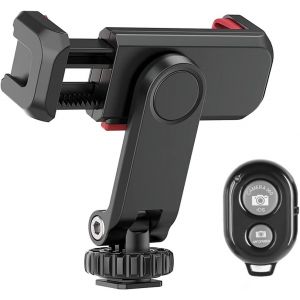LORANKA-Adaptateur de tr&eacute;pied pour Smartphone avec t&eacute;l&eacute;commande et Double Sabot Froid, Support de Montage pour tr&eacute;pied de t&eacute;l&eacute;phone Portable Rotatif &agrave; 360&deg; pour iPhone Samsung Huawei et Smartphones - Neuf