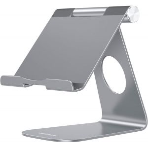 KAL-Support Tablette, Dock Réglable Pour Ipad Pro 2022, Ipad Pro 11, 12.9, Ipad Air 3 4 5, Ipad Mini 4 5 6, Samsung Tab, Switch, Tablettes Jusqu'À 12.9 Pouces, Support Ipad Aluminium, Gris - Neuf