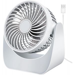 Blanc Calme USB Ventilateur, Mini Bureau de Ventilateur à 3 Vitesses, une Rotation à 360°, Petit Portable Puissant Ventilateur de Table pour la Chambre à coucher, la Voiture, le Camping, le plein air - Neuf
