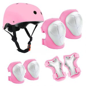 7pcs Casque De Vélo Enfant Tenue De Protection Set Rose Réglable Roller Skate Casque, Coudières, Genouillères, Protège-Poignets De Protection De Définir Pour Les Enfants De La Planche À Roulettes - Neuf