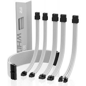 EZDIY-Fab Câble gainé - Rallonge de câble pour Alimentation avec Gaine supplémentaire 24 Broches 8 Broches 6 Broches 4 + 4 Broches avec Peignes - Blanc - Neuf