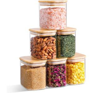 700 Ml Rectangle Conteneurs De Rangement En Verre Avec Couvercles,Bocaux En Verre Avec Couvercles En Bambou,Pot De Nourriture Transparente,R&eacute;cipients De Caf&eacute; En Sucre - Neuf