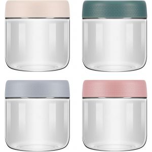 Jexnovashop-4 Pi&egrave;ces Overnight Oats Jar, 350ml Bocaux En Verre Herm&eacute;tique Avec Bouchon &Agrave; Vis, Bocal En Verre Avec Couvercle Pour Gruau, Salade, Confiture, Yaourt, Aliments Marin&eacute;s, Fra&icirc;cheur, Stockag - Neuf