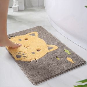 Tapis De Bain Jaune Motif Chat Coquin, Antidérapant, Absorbant, Doux Et Lavable, 38 X 58 Cm - Neuf