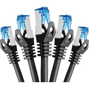 Cable Ethernet 5 Pièces - 3M Cat 7 Cable Rj45 Lan Câble Internet Gigabit Cat7 Câble Réseau Noir - Neuf