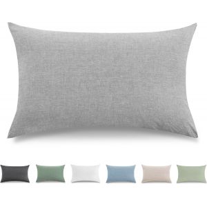 Tianyi-Taie Oreiller 40x70 Cm Lot De 2housse Coussin 100% Coton Lav&eacute; Doux, Aspect Lin Et Respirant, Taie D Oreiller Vert Clair Avec Fermeture &Eacute;clair - Neuf