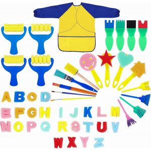 KALANKA-Éponge Brosses de Peinture Enfant Ensemble Pinceaux et Tablier 48 Pièces Art DIY Outils d'art d'apprentissage Précoce d¿Bambin pour Les âges 3-6 - Neuf