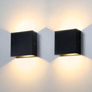 Led Applique Murale Int&eacute;rieur/Ext&eacute;rieur,12w 3000k Blanc Chaud Lampe Murale,Moderne Luminaire Murale,&Eacute;clairage Murals Etanche Ip65, Lumi&egrave;re Murale Avec Lumi&egrave;res Haut Et Bas (2 Pack, Noir) - Neuf