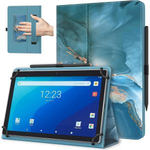 ELVORIX-Coque Universel pour Tablette Androiod de 10,1 Pouces avec Boucle pour Stylet, Coque L&eacute;ger et Pliable avec Main pour Toutes Les Tablettes &agrave; &Eacute;cran Tactile de 9,6 &agrave; 11 Pouces, Bleu Paon Nuageux - Neuf