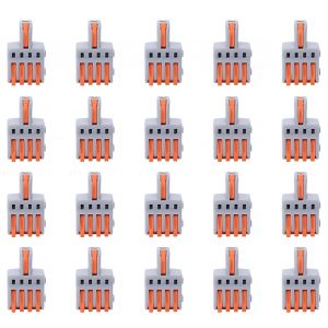 XYONG Lot de 20 connecteurs de fils 1 entree 4 sorties, repartiteur de type poussoir, bornier de raccordement, pieces electriques (orange) - Neuf
