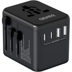ERYI-Adaptateur Prise Universelle Voyage International 5 In 1 Travel Adapter Internationale Avec 2 Usb 2 Type C Et 1 Ac Universel France Vers Uk Usa Australie Thailande Japon (Noir) - Neuf
