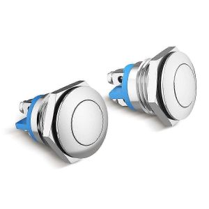 2 Pack 16mm Momentan Bouton Poussoir en Mtal Commutateurs de Bouton Poussoir Etanche Acier Inoxydable on/Off Rond Plat Top Interrupteur Argent - Neuf