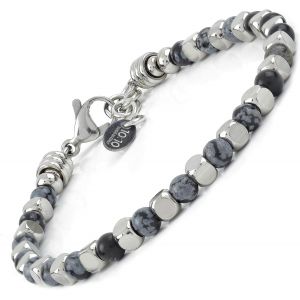 Eryi-10:10 Bracelet Réglable Avec Des Pierres Naturelles De 4 Mm De Diamètre Et Des Cubes En Acier Inoxydable De 4x4 Mm. Bracelet Pour Homme Et Femme. Made In Italy - Neuf