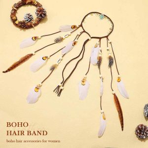 Tzf-Bandeau À Plumes Style Bohème Paon Indien Vintage Tribal Hippie Festival Fête Accessoires Pour Femmes Et Filles (C) - Neuf